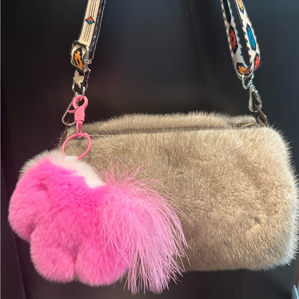 Pony keychain, bag charm in pink and green colors.